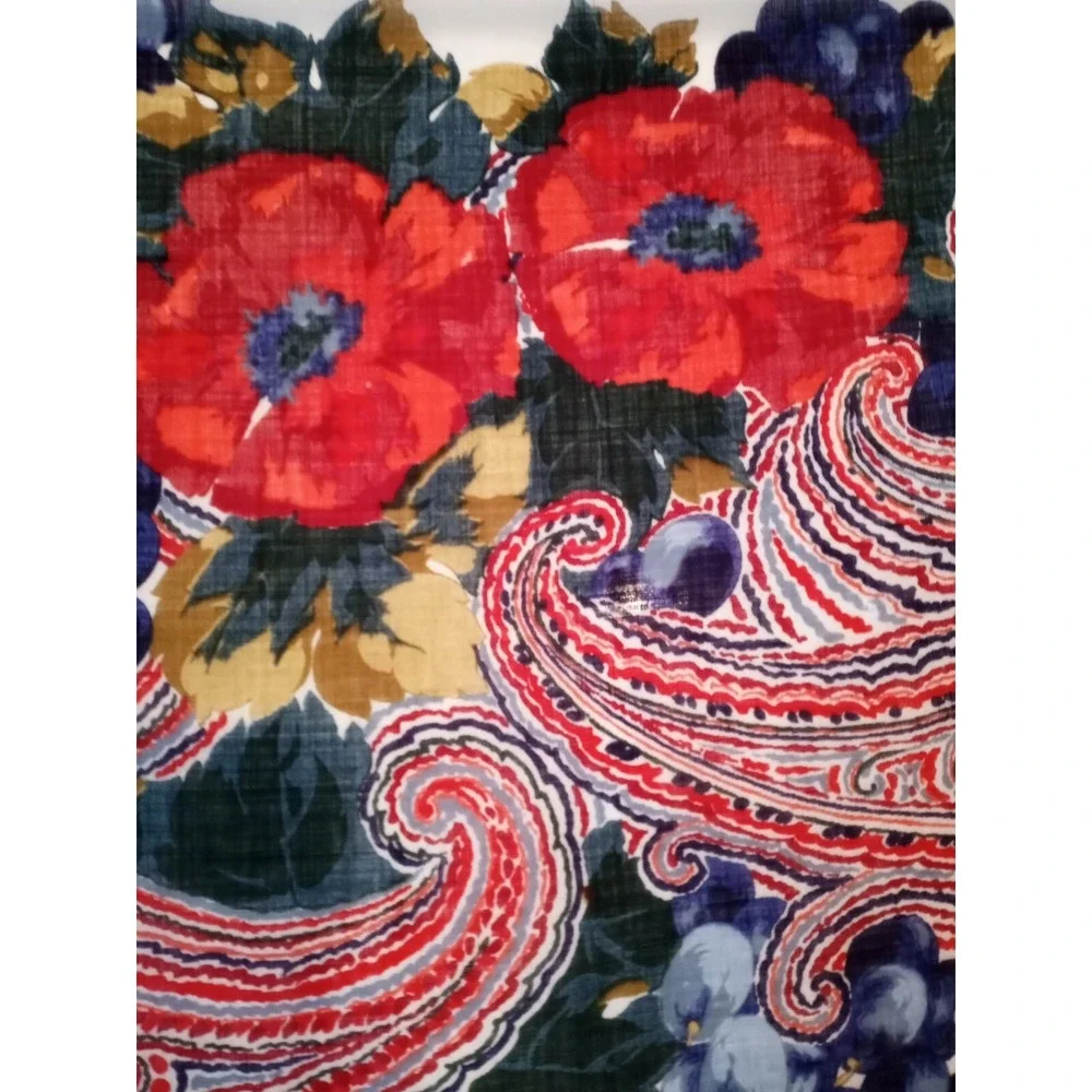 Red Pansies Purple Grapes Swirly Design Sheer Scarf Wrap Shawl Table Cover 52x52